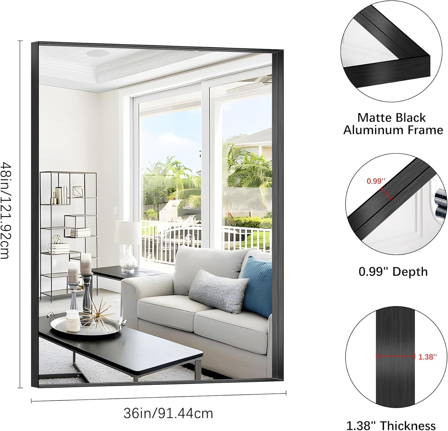 Black Bathroom Mirror, 36x48 Inch Rectangular Deep Frame Mirror, Large Wall Mounted Bathroom Vanity Mirror Over Sink for Bedroom,Restroom, Living Room, Hangs Vertically or Horizontally