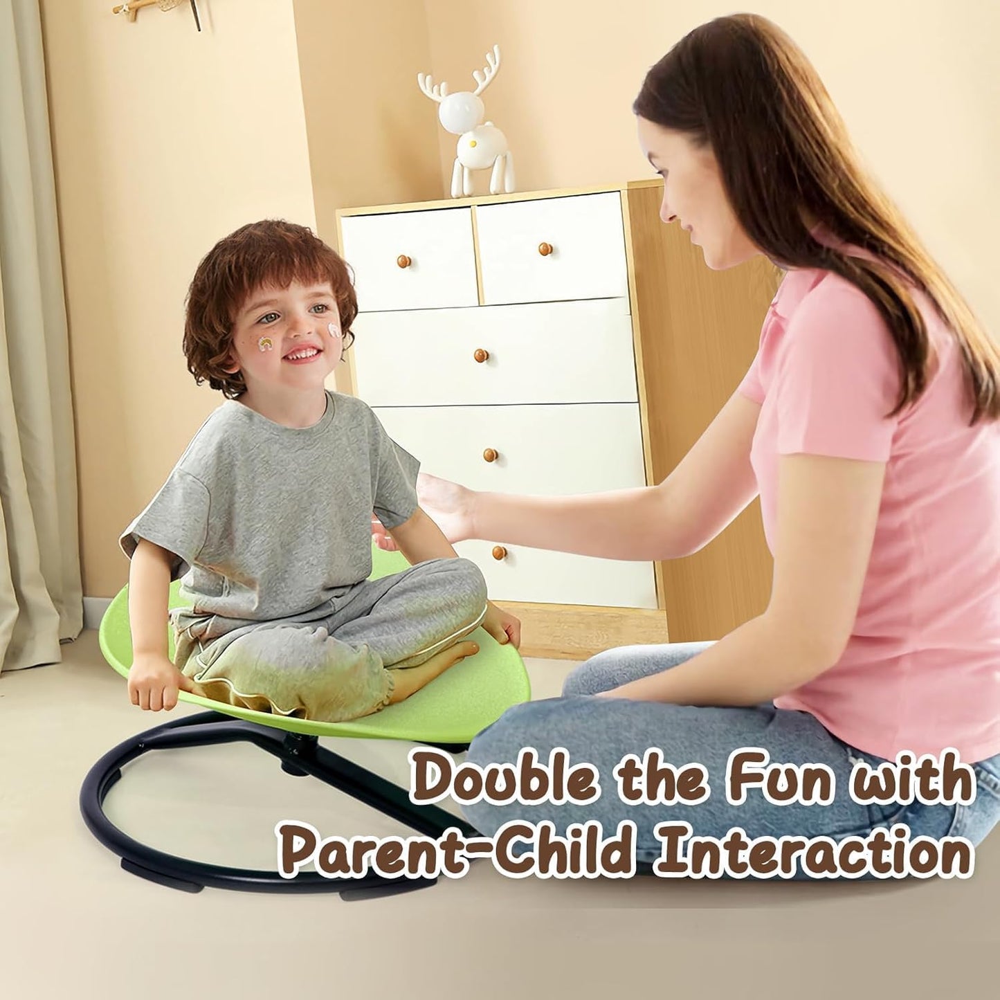 Kids Sensory Spinning Chair for Autism Ages 3+, Sit and Spin Swivel Chair for Kids with ADHD, Sensory Chairs for Autistic Children, Sensory Toys for Motion Sickness Relief, Balance Training (Green)