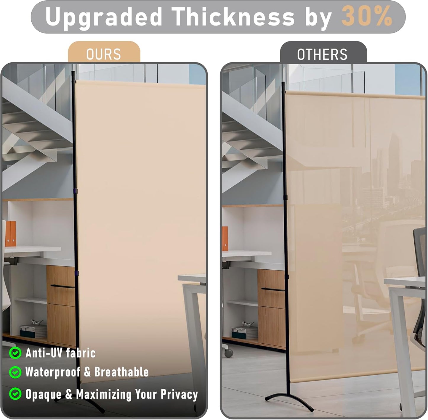 Room Divider 126''W x 71''H Large 2 Panel Privacy Screen for Room Partitions, Portable Room Divider Screen for Room Separtion, Freestanding Fabric Wall Divider for Office, School, Room Separator Beige