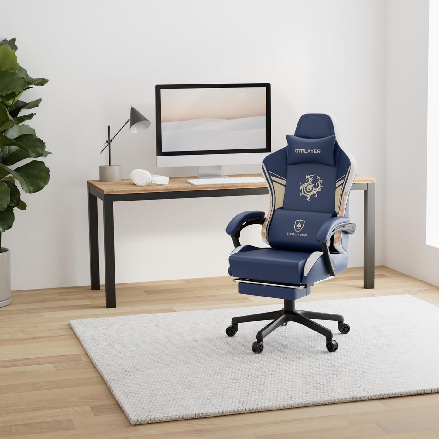 GTPLAYER Gaming Chair with Bluetooth Speakers and Footrest, Dragon Series Video Game Chair ，Heavy Duty, Ergonomic, Esports Computer Office Chair Blue (Royal Blue)