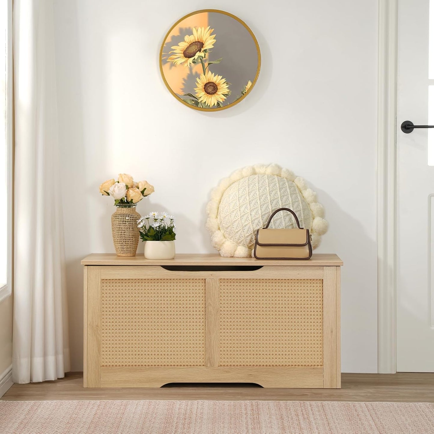 HOOBRO Storage Bench, 39.3" Toy Box, Rattan-Like Storage Chest, Sturdy Entryway Bench Supports 220 lb, Toy Chest, Safety Hinge, U-Shaped Opening, Easy Assembly, Natural NL11CW01