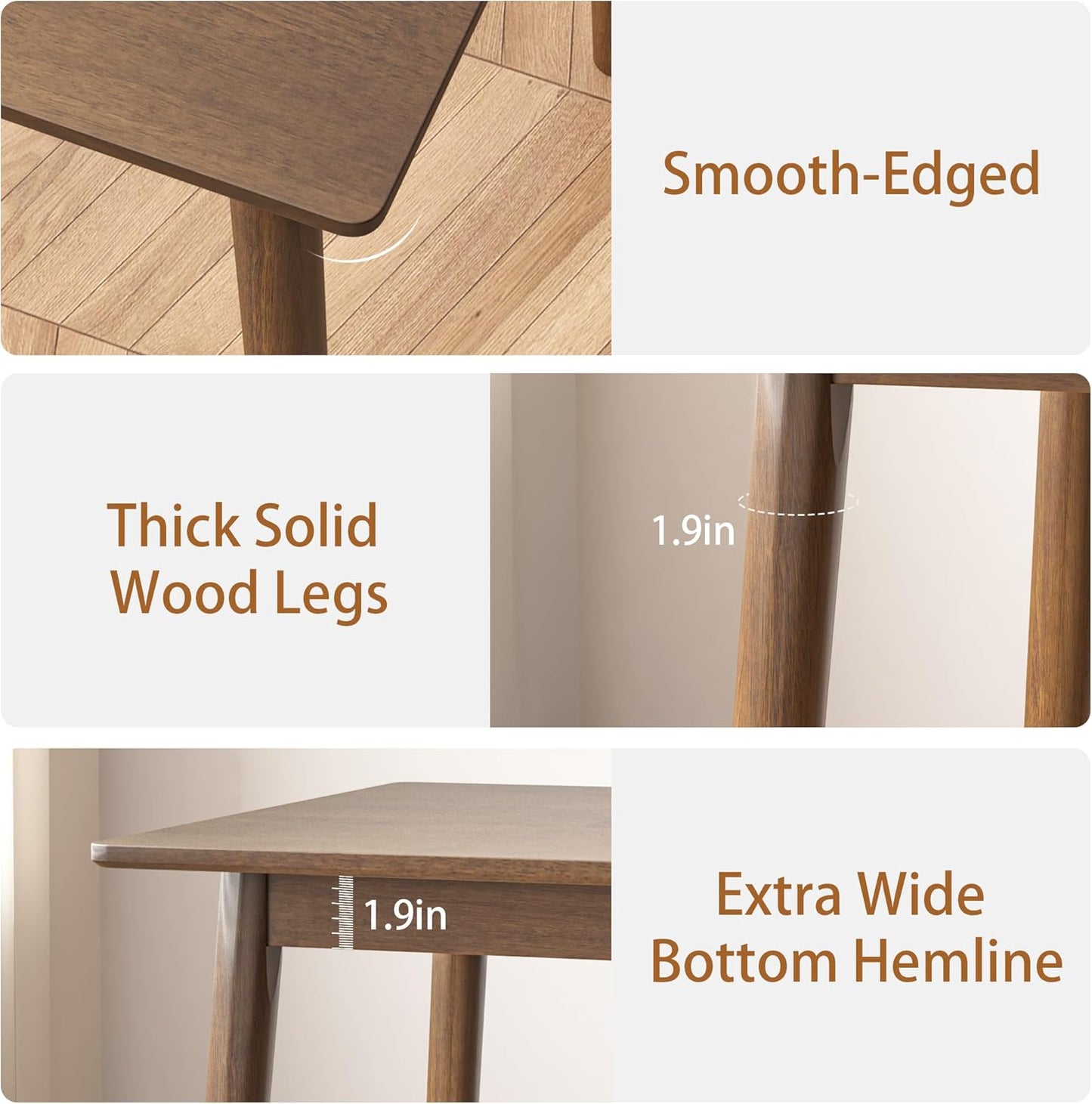 100% Solid Wood Rectangular Dining Table - 47.2" Mid Century Modern Kitchen Table, Wooden Dining Tables Seats 2-4 People，Small Farmhouse Rectangle Desk for Dining Room, Kitchen, Living Room (Walnut)