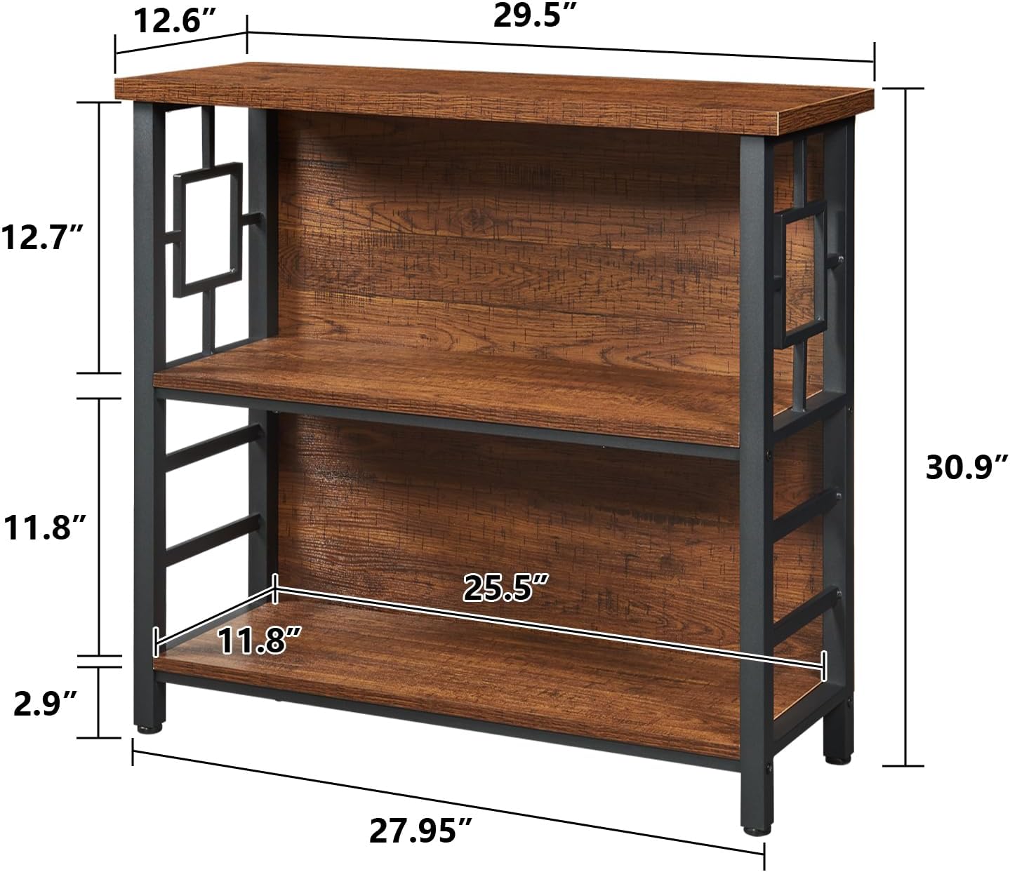HOMISSUE Book Shelf, 3 Tier Small Bookshelf with Storage, Engineered Wood and Metal Shelf Bookcase, Low Short Bookcases for Small Space, Living Room, Bedroom, Office, Rustic Brown