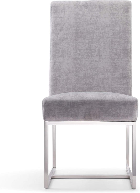 Manhattan Comfort Element Modern Velvet Dining Chairs, High Density Foam, Chrome Finish Stainless Steel Frame, High-Back, Fully Assembled Industrial Chic Accent Furniture, Set of 1, Grey