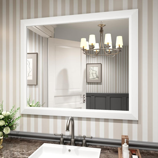 Amorho Bathroom Mirror, 40x36 Inch White Thick Metal Framed Wall Mirrors for Over Sink, Bedroom, Living Room, Entryway, Rectangle Wall-Mounted Mirrors(Horizontal/Vertical).