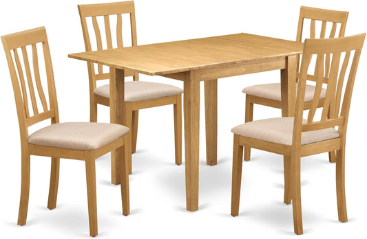East West Furniture NDAN5-OAK-C 5 Piece Dining Room Table Set Includes a Rectangle Kitchen Table with Dropleaf and 4 Linen Fabric Upholstered Dining Chairs, 30x48 Inch, Oak