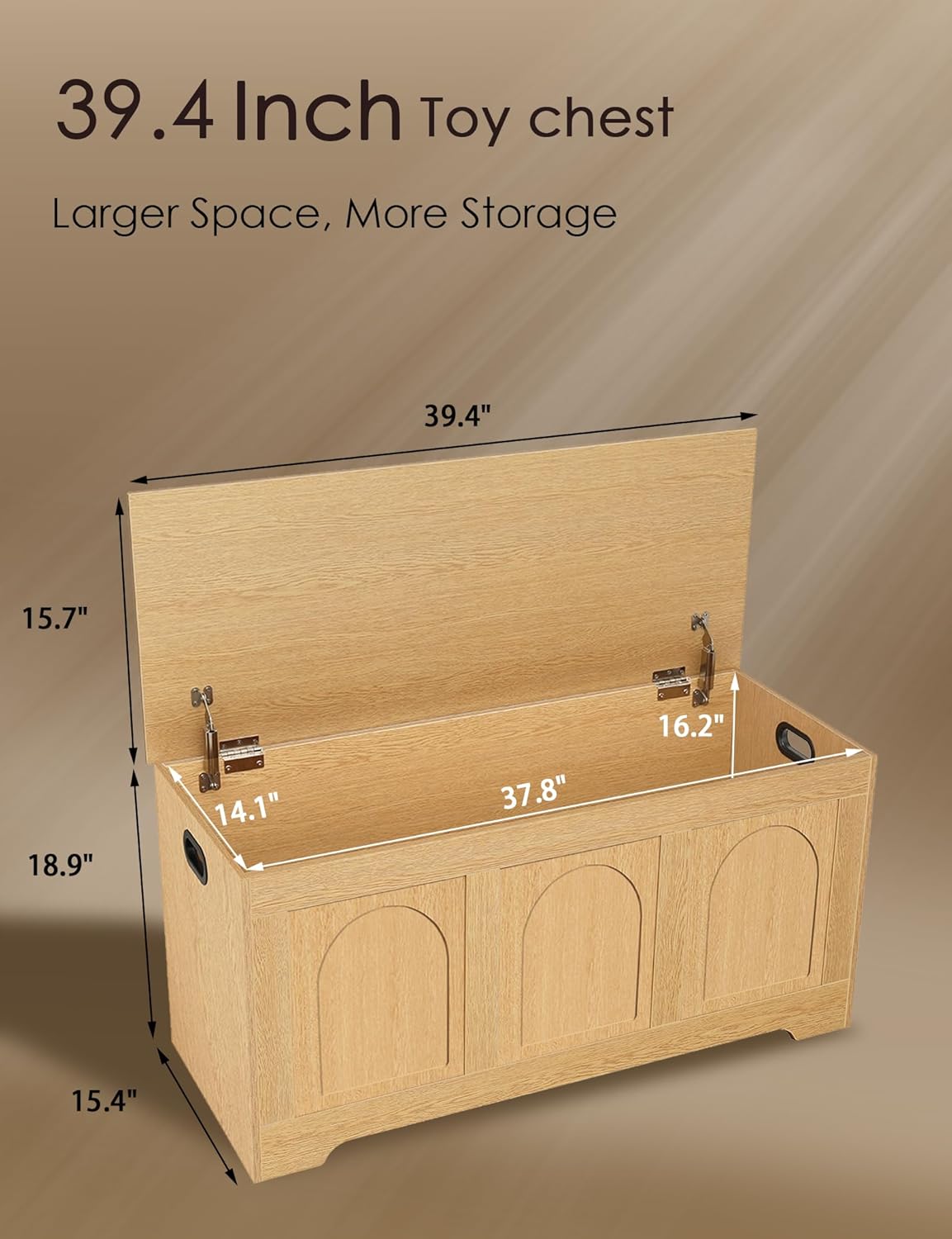 DINZI LVJ Storage Chest, 39.4”Wooden Storage Box with 2 Safety Hinges, Entryway Shoe Bench with Flip-Top, Trunk for Living Room, Bedroom, Easy Assembly, Natural