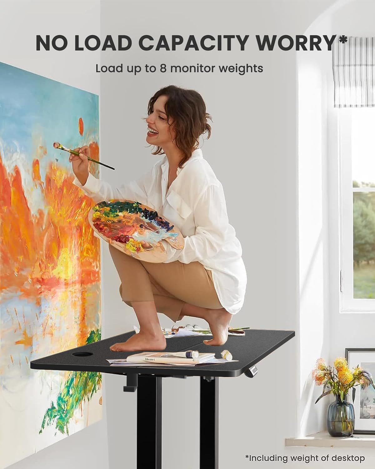 Standing Desk Adjustable Height, 55 x 24 in Electric Sit Stand up Desk for Home Office, Ergonomic Workstation Computer Desk with Two-Piece Desktop, Sit Stand Office Desk, Black