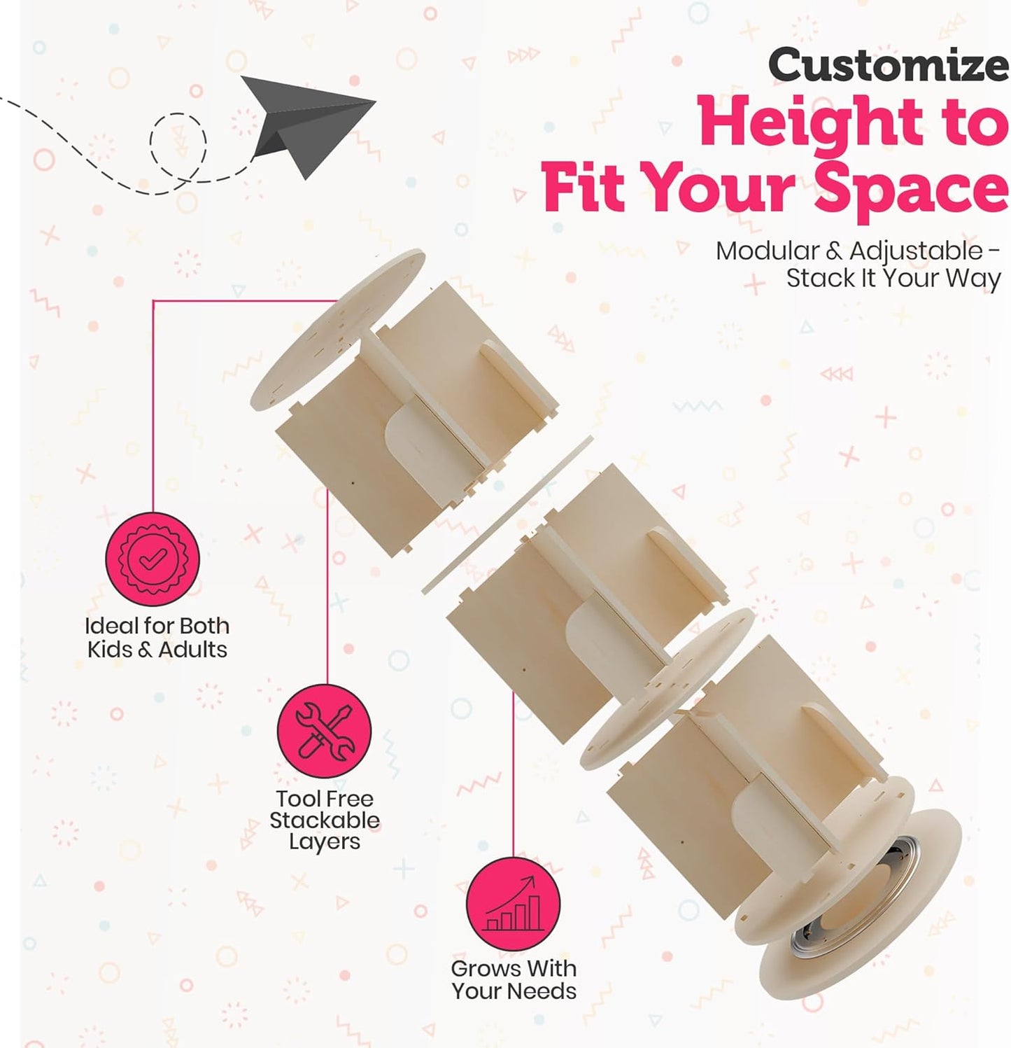Rotating Kids Bookshelf – 3-Tier 360° Spinning Bookcase Tower, Solid Pine Wood, 12 Cubbies, Toddler Bookshelf Organizer & Lazy-Susan Storage for Nursery, Classroom or Playroom (Natural Finish)
