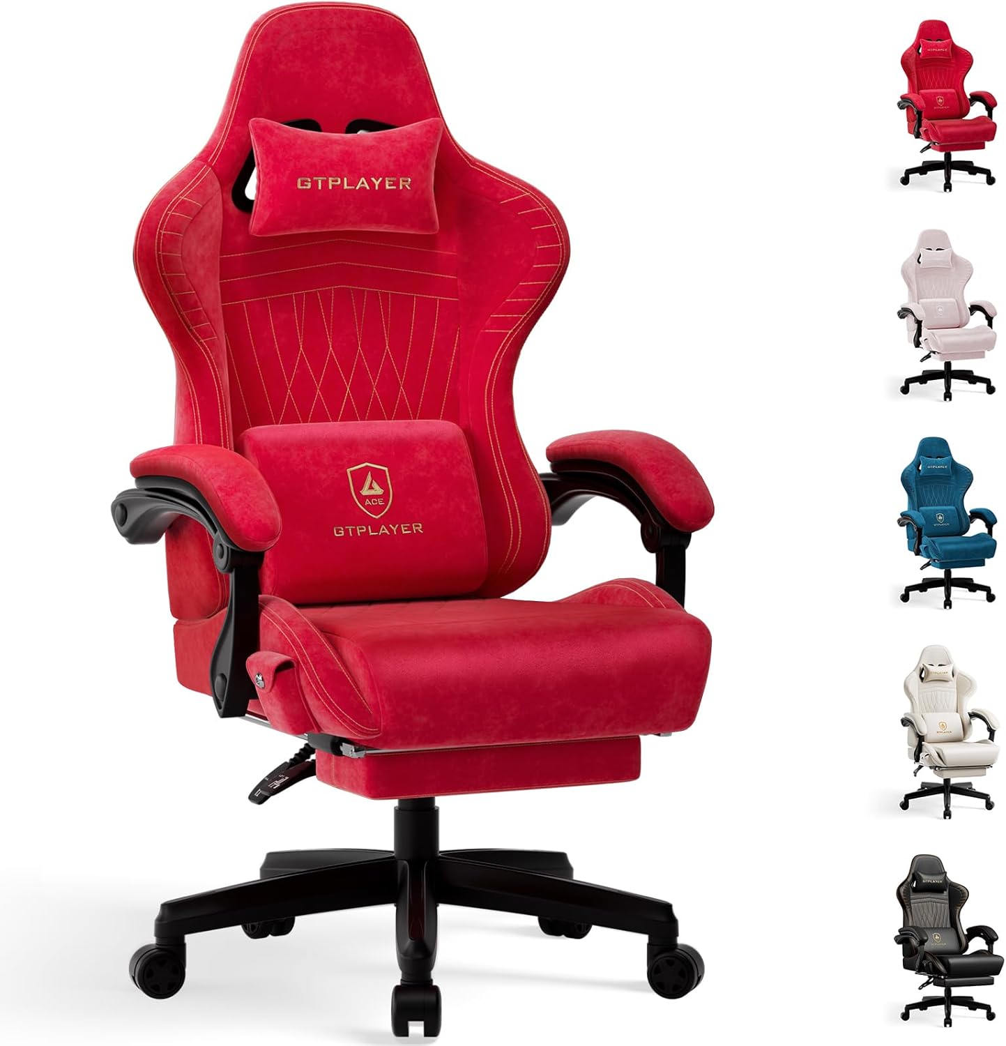 GTPLAYER ACE-PRO Music Gaming Chairs – Built-in Speakers, App Support & Bluetooth Control, Footrest & Pocket, Gamer Chair for Adults, Cherry Red - Velvet