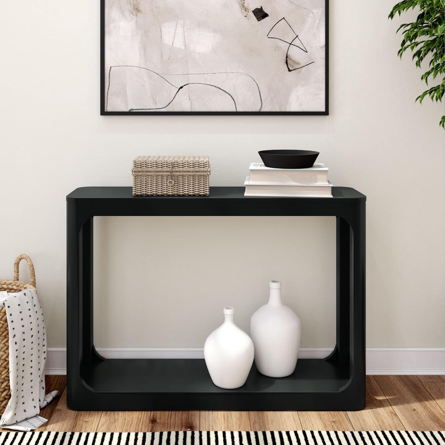 Plank+Beam Forma Console Table, 46 Inch, Solid Wood Sofa Table, Entryway Table for Hallway, Narrow Behind The Couch Table, Console Tables for Entryway, Living Room, Foyer, Easy Assembly, Black