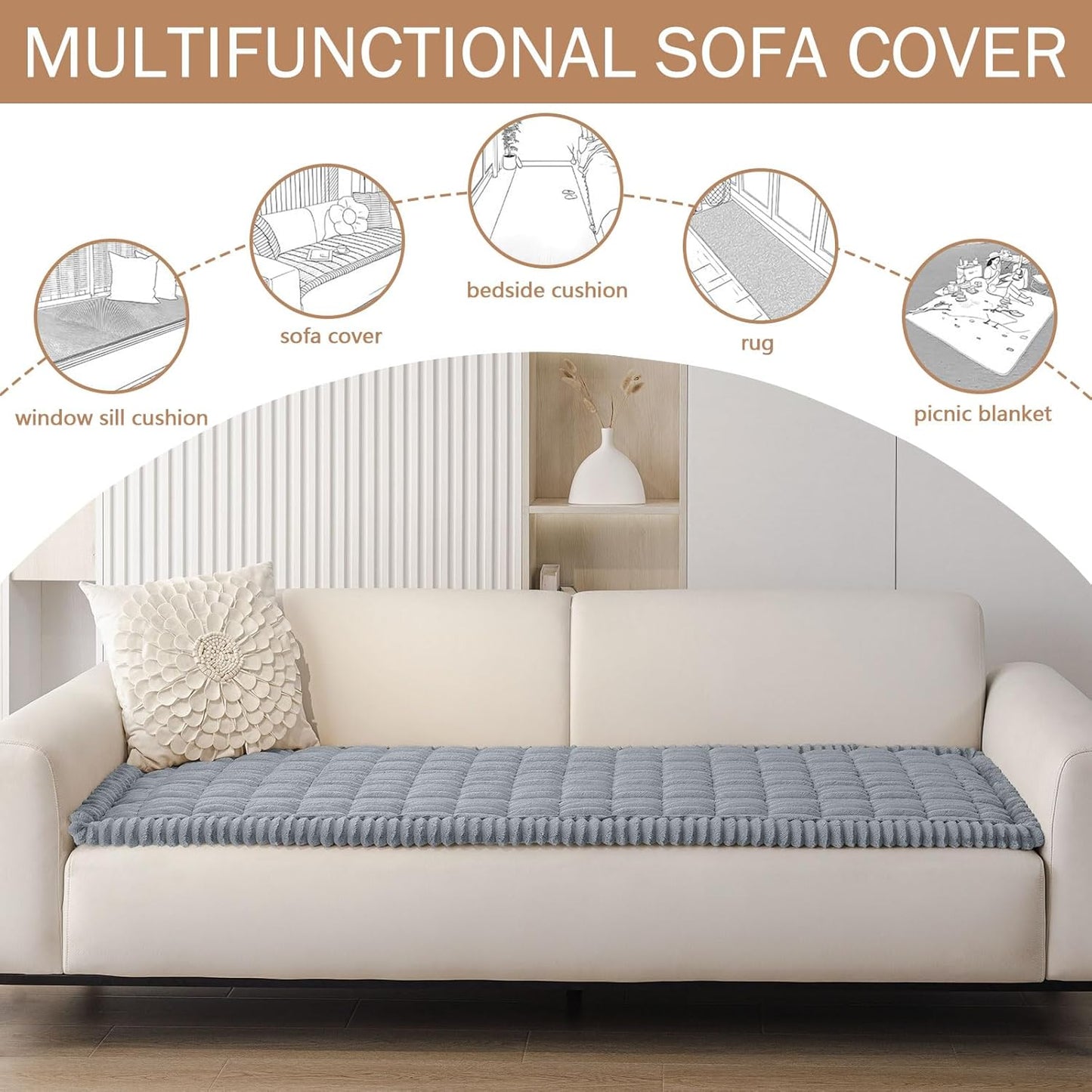 Smiry Couch Cover for Dogs Washable, Non Slip Fuzzy Pet Couch Covers for 3 Cushion Sofa Pet Friendly, Thick Soft Sofa Slipcovers Cushion Protector (Grey, 27.6" x 82.7")