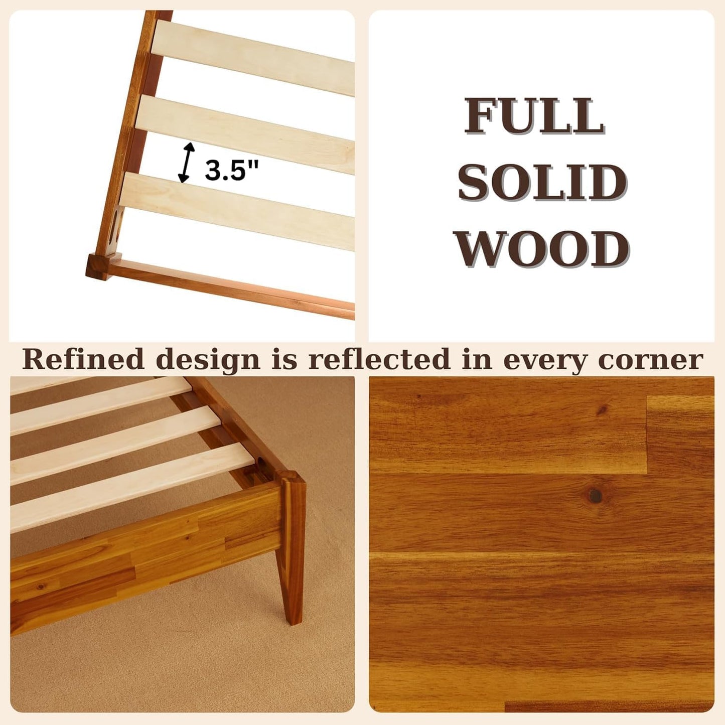 Bme Selina King Bed Frame and Headboard - Handcrafted Paper Cord Headboard, 12-Slat Support, No Box Spring Needed - Easy Assembly, Caramel