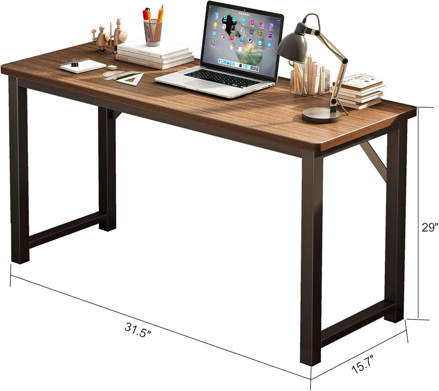 31.5 Inch Office Computer Desk,Office Table for Small Spaces,Gaming Desk,Writing Work Study Kids Modern Simple PC Home Bedroom Table with Metal Frame Wood Tabletop,Rustic Walnut