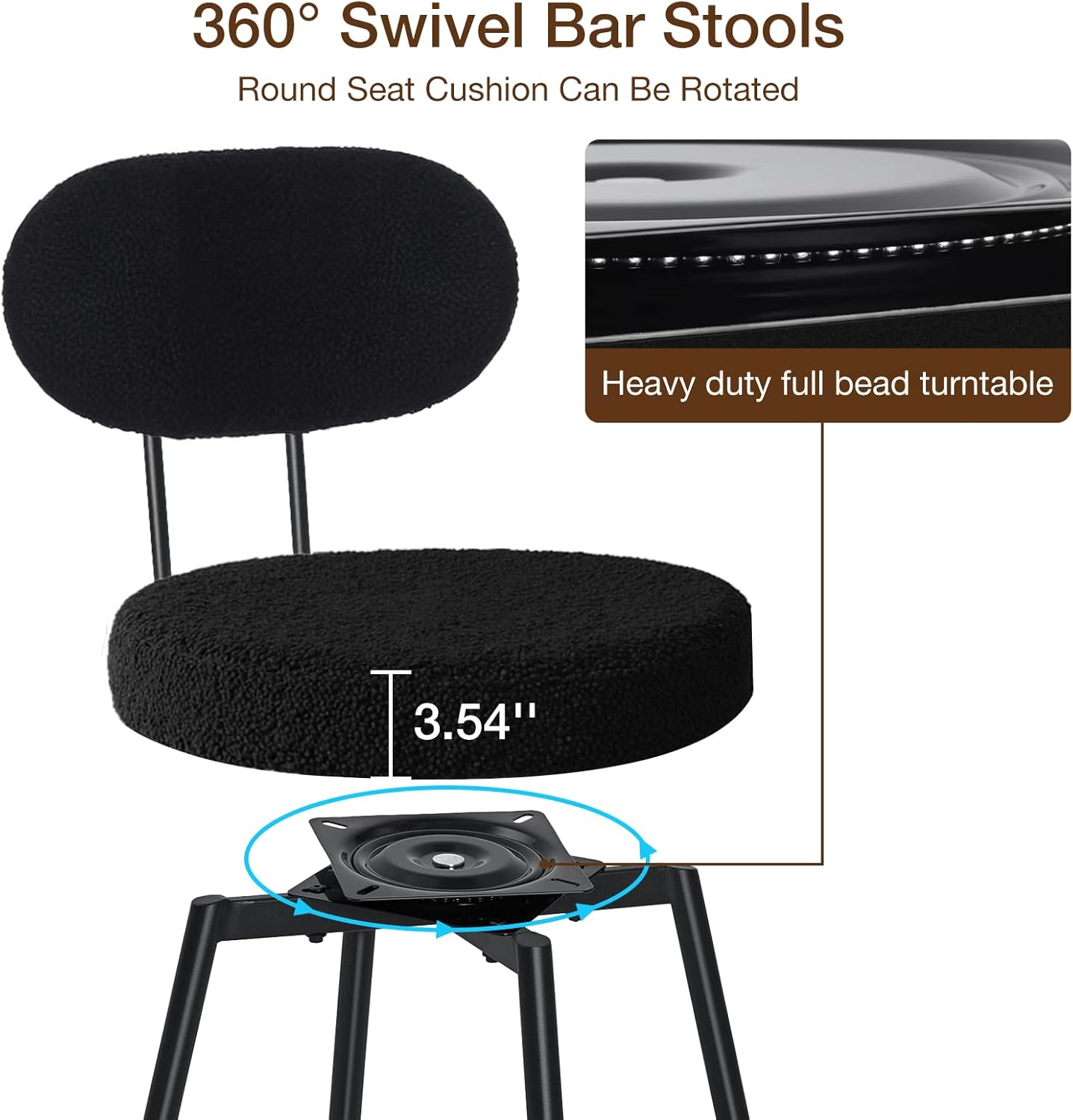 HOMMPA Counter Height Swivel Bar Stools Set of 4 Boucle Barstools 26'' Upholstered Modern Counter Barstools with Back Metal Legs Bar Stools Chairs for Kitchen Counter Island Black