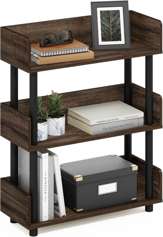Furinno Turn-N-Tube 3-Tier Multipurposes Display Rack, Open Shelf Rack/Storage with Back & Side Panel, Walnut