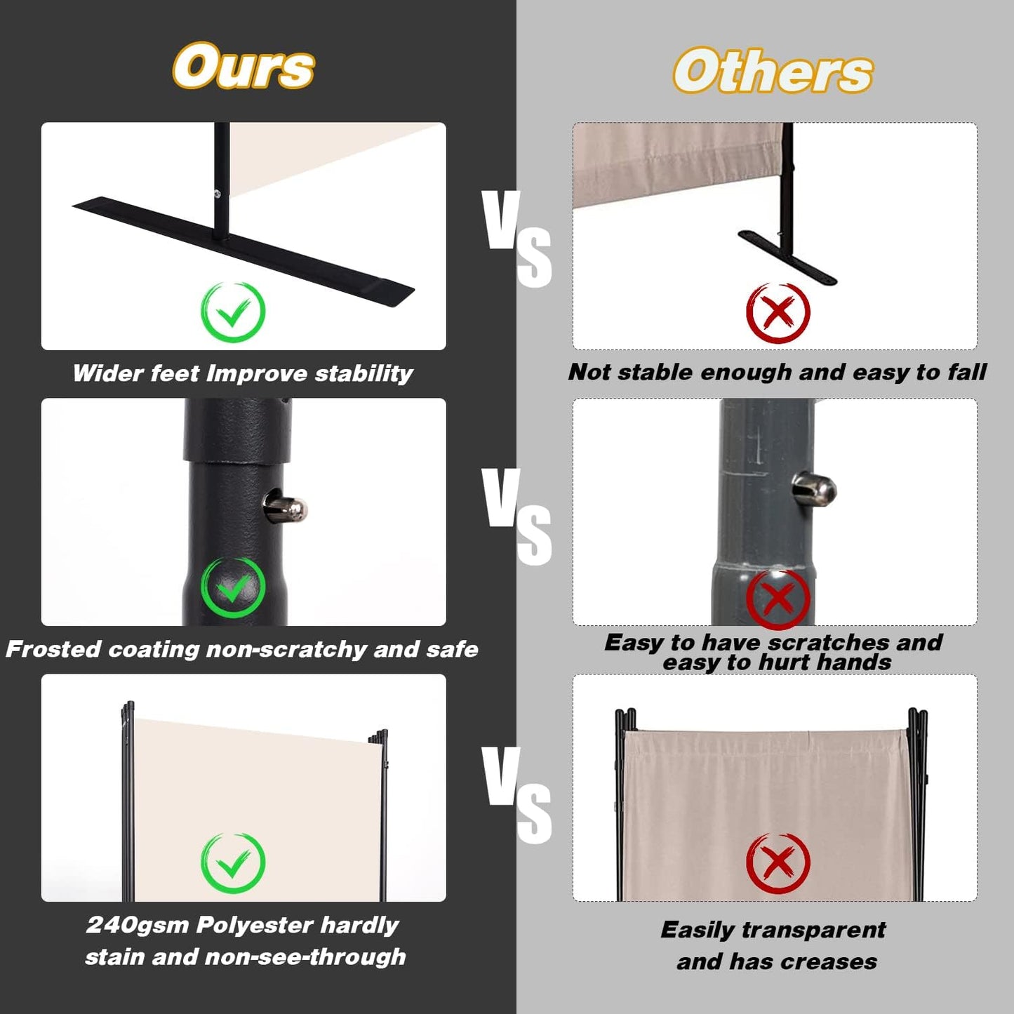 Room Divider, 8 Panel Folding Privacy Screens with Wider Support Feet, 6 Ft Portable Room Partition for Room Separator, 176" W X 71" H, Beige