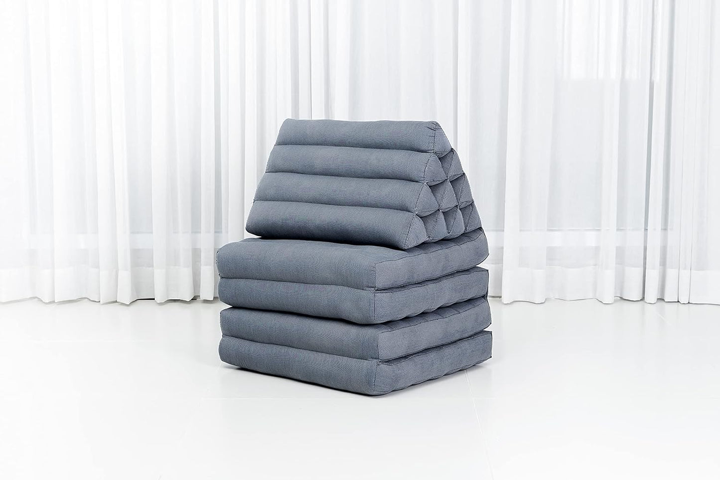 Leewadee Comfortable Japanese Floor Mattress - Thai Floor Bed with Triangle Cushion - Futon Mattress - XL Extra Long Thai Massage Mat, 89 x 20 inches, Anthracite, Kapok Filling