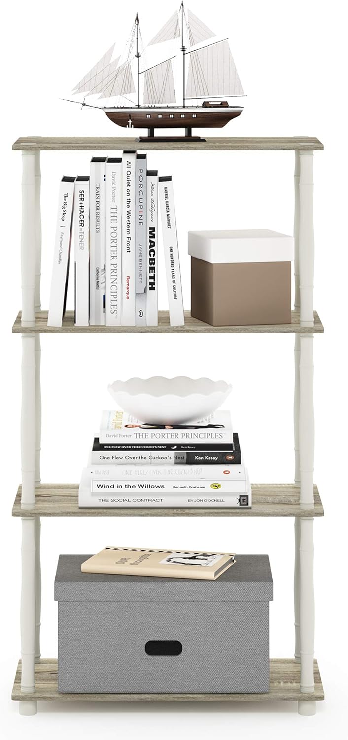 Furinno Turn-N-Tube 4-Tier Multipurpose Shelf Display Rack, Classic Tubes, Sonoma Oak/White