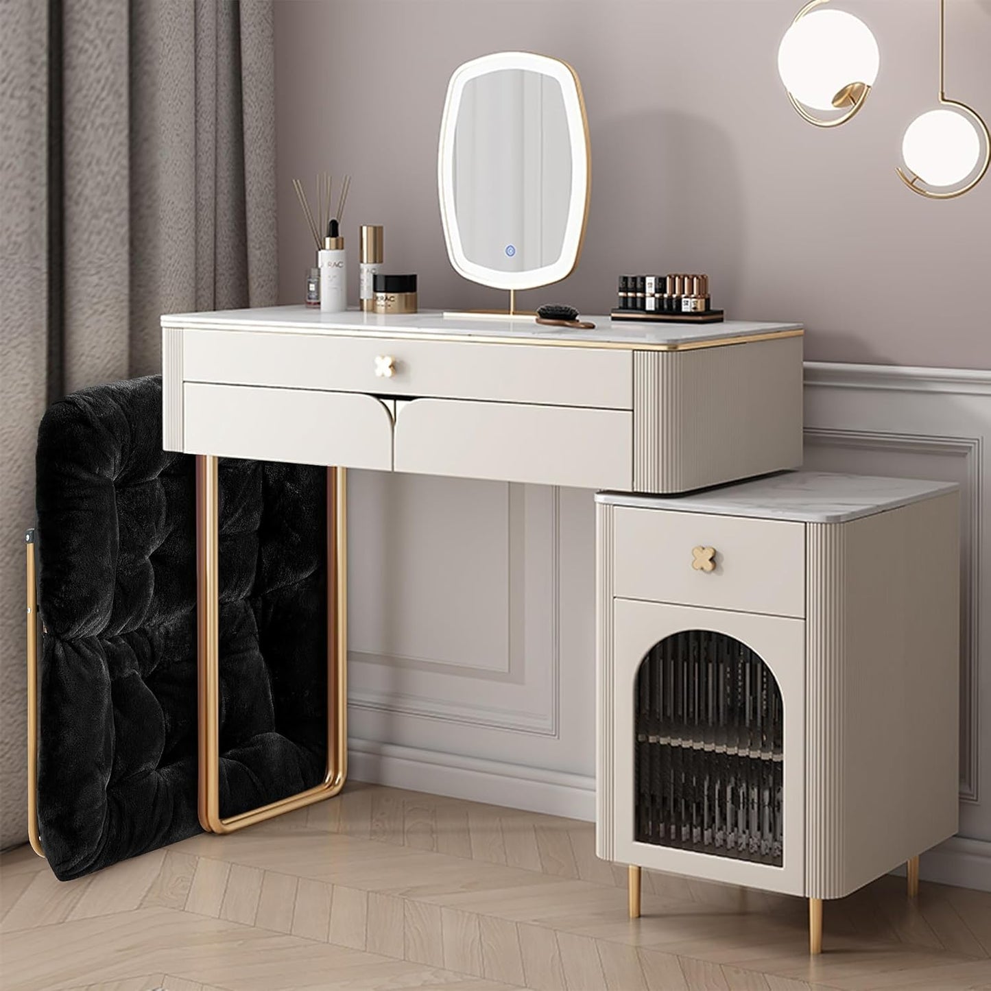 Comfy Saucer Chair for Adults, Foldable Living Room Chairs, Soft Faux Fur Lounge Chair for Bedroom, Reading Chairs, X-Large (Ottoman-Black)