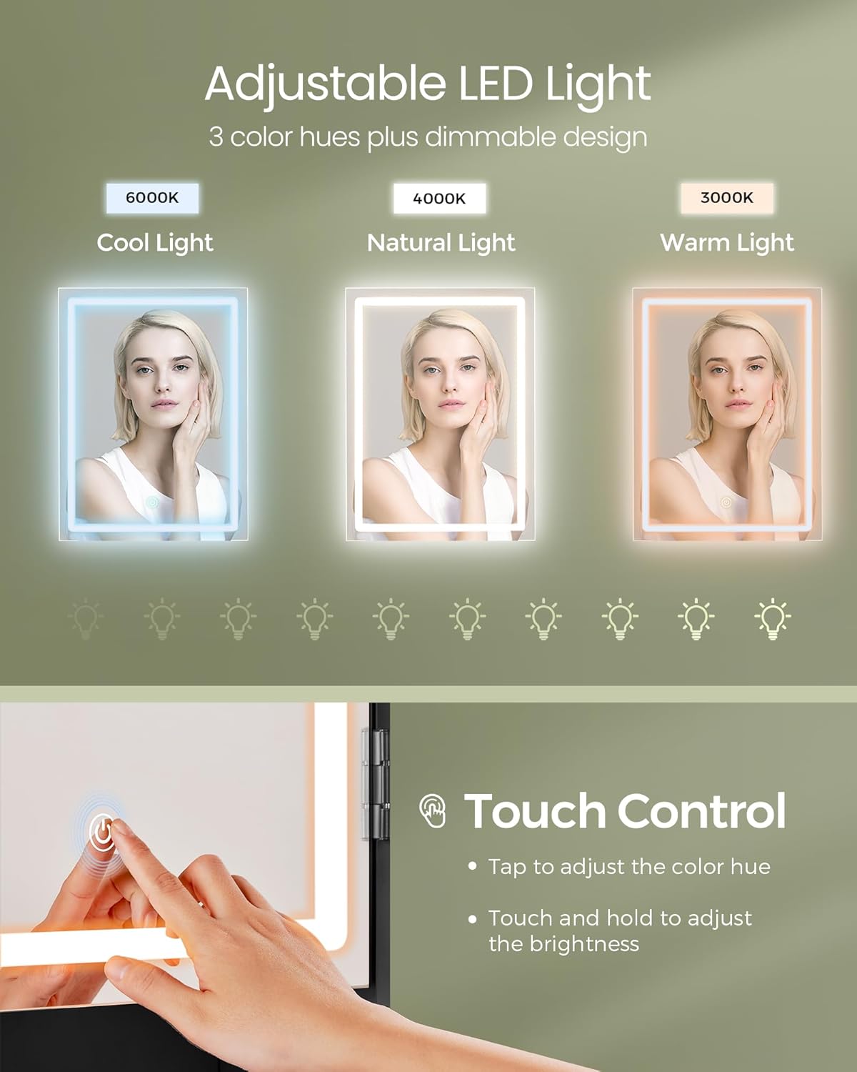 VASAGLE Vanity Desk with Mirror and Lights, Makeup Vanity with Upholstered Vanity Stool, Dimmable LED Lights, Adjustable Shelves, 7 Compartments, 2 Drawers, for Bedroom, Ink Black URDT131B01