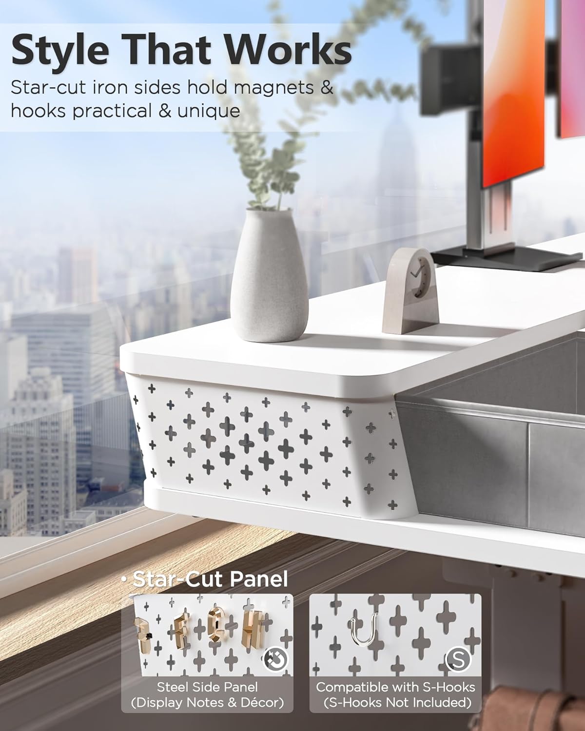 35x20 Inch Standing Desk with Double Drawers, C-Clamp Mount Compatible, Electric Adjustable Height Computer Stand Up Desks, Home Office Sit Stand Table with 3 Preset Heights & 2 Hooks, White