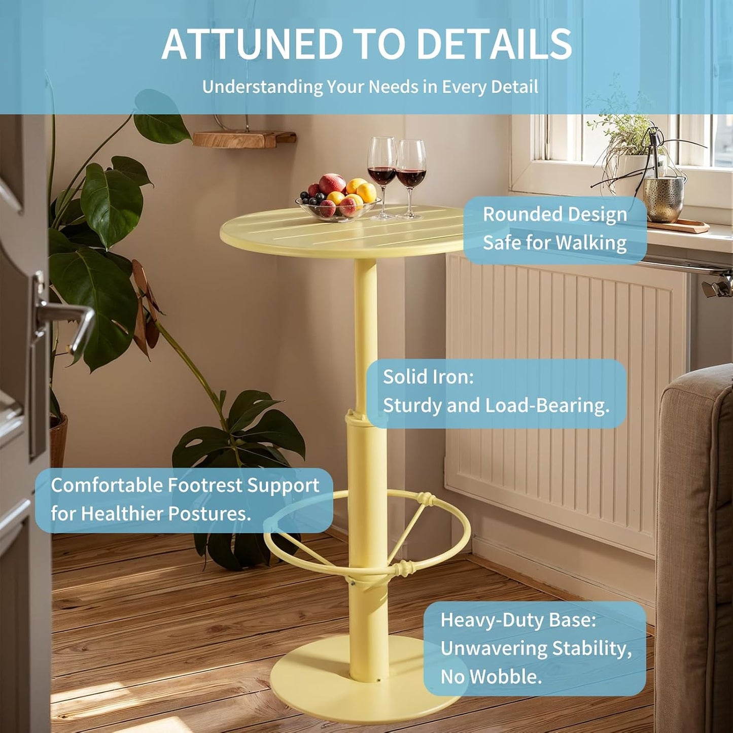 42" Tall Modern Industrial Bar Table-23.6" Dia Round Metal Top Standing Pub Cocktail Bistro Table-Indoor Outdoor Patio-Commercial Grade, Heavy Duty (Lemon-Yellow)