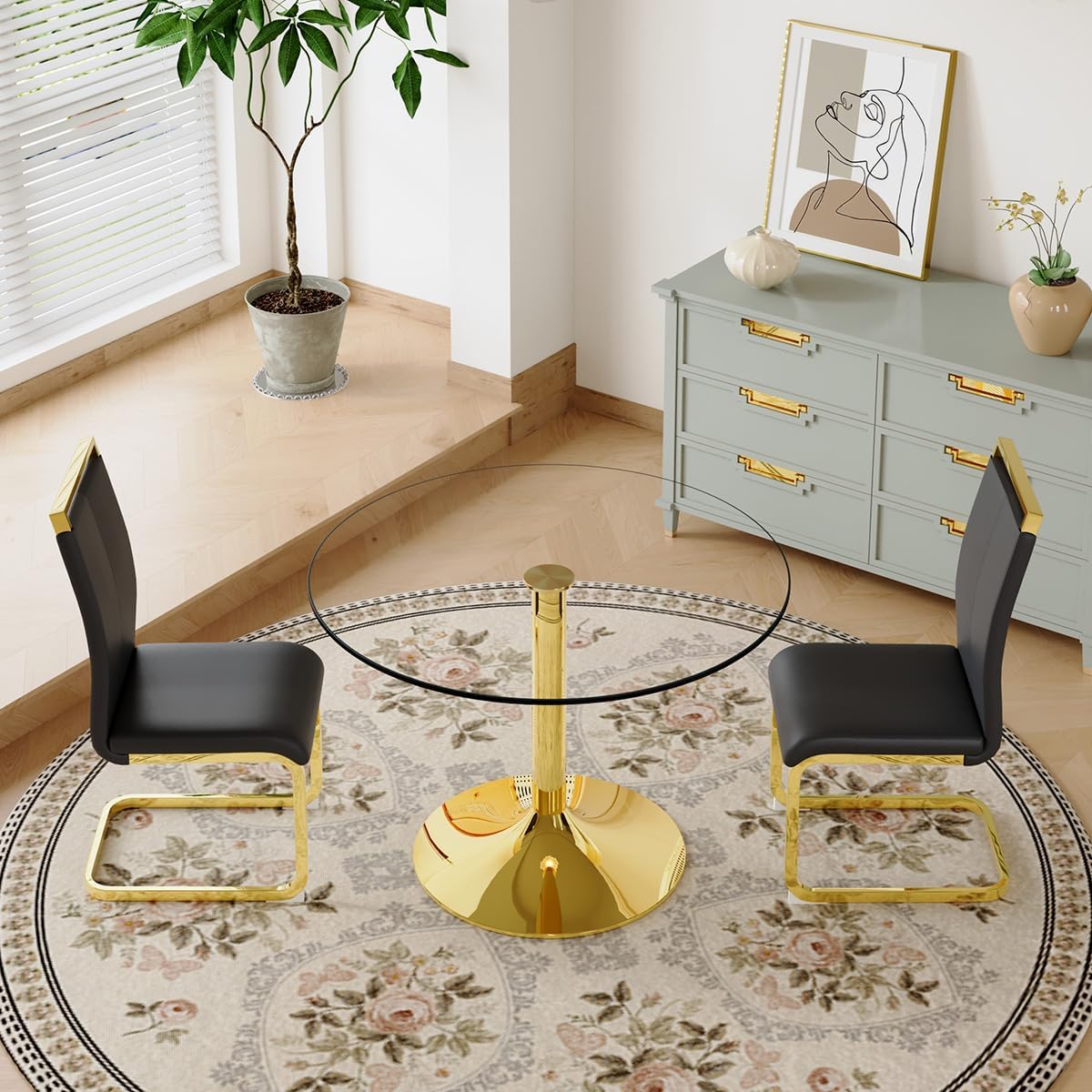 Dining Chairs Set of 2, Faux Leather Dining Chairs with Plated Chrome Metal Frame, Modern Kitchen Chairs Set with Padded Seat High Back for Dining Room, Kitchen Room, Living Room.