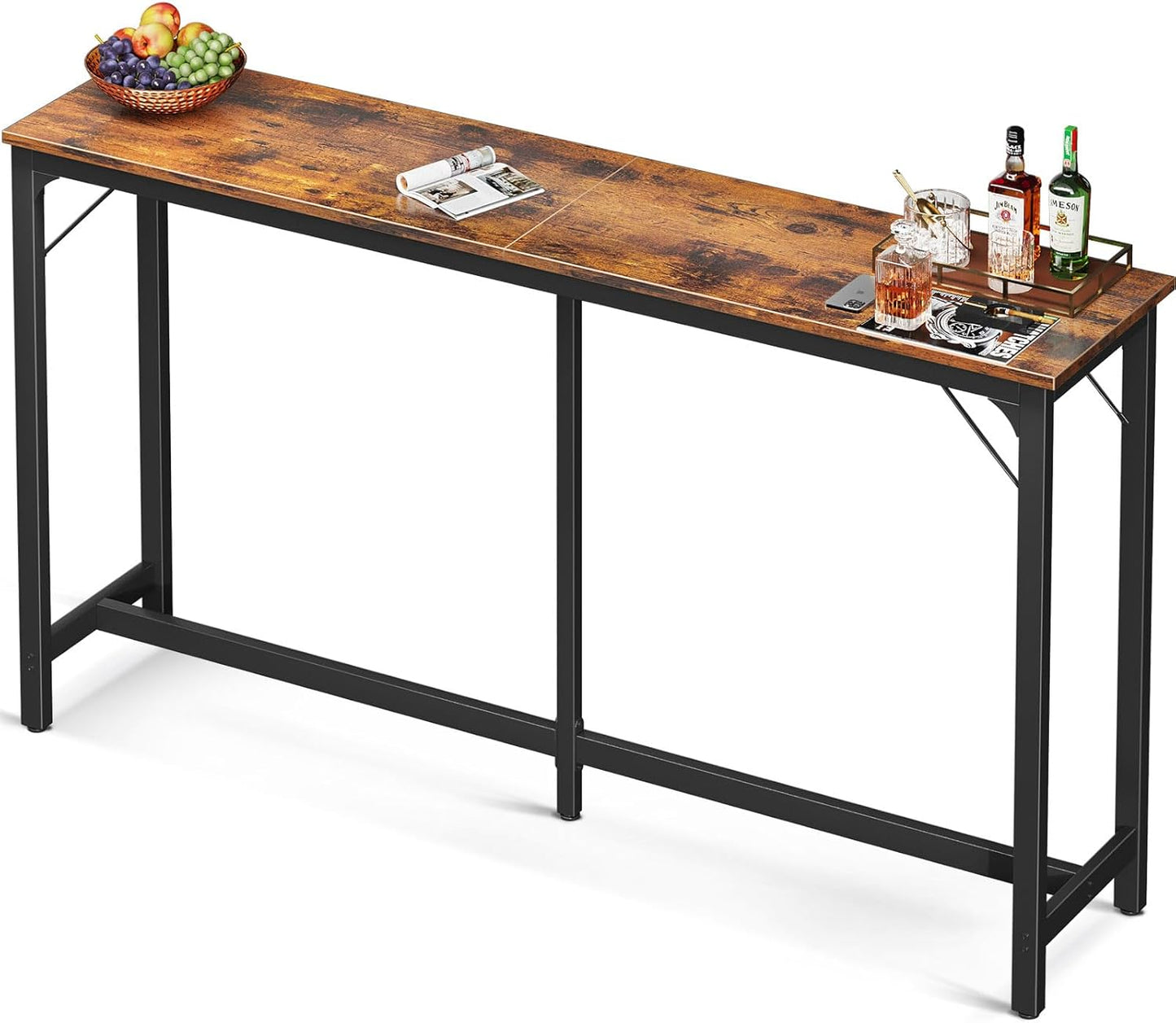 ODK 71 Inch Bar Table, Bar Height Pub Table, Counter Height Bar Table, Rectangular High Top Kitchen & Dining Counter Tables with Sturdy Legs & Easy-to-Clean Top, Rustic Brown