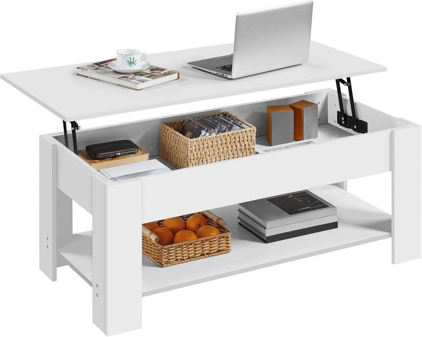 Yaheetech Lift Top Coffee Table with Hidden Compartment and Storage Shelf, Rising Tabletop Dining Table for Living Room Reception Room, 47.5in L, White