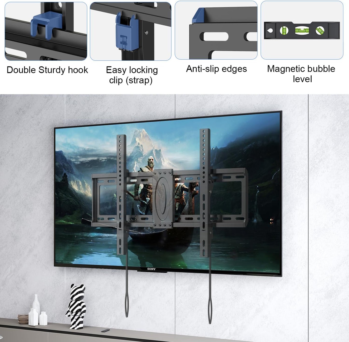 Suptek Tilt TV Wall Mount Bracket for Most 37-82 inch TV, Universal Mount with Max 600x400mm VESA and 132lbs Loading Capacity, Fits Studs 24" Apart, Low Profile with Magnetic Bubble Level (MT5082)