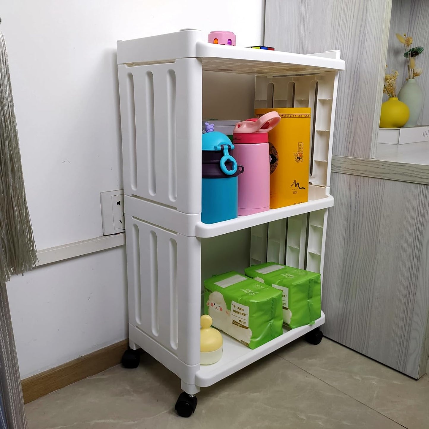 3 Tier Rolling Storage Cart for Bathroom Toilet Side Storage Shelf with Wheels Movable Organization Rack Organizer Shelving Unit Bathroom Cart Office Cart (Normal Size)