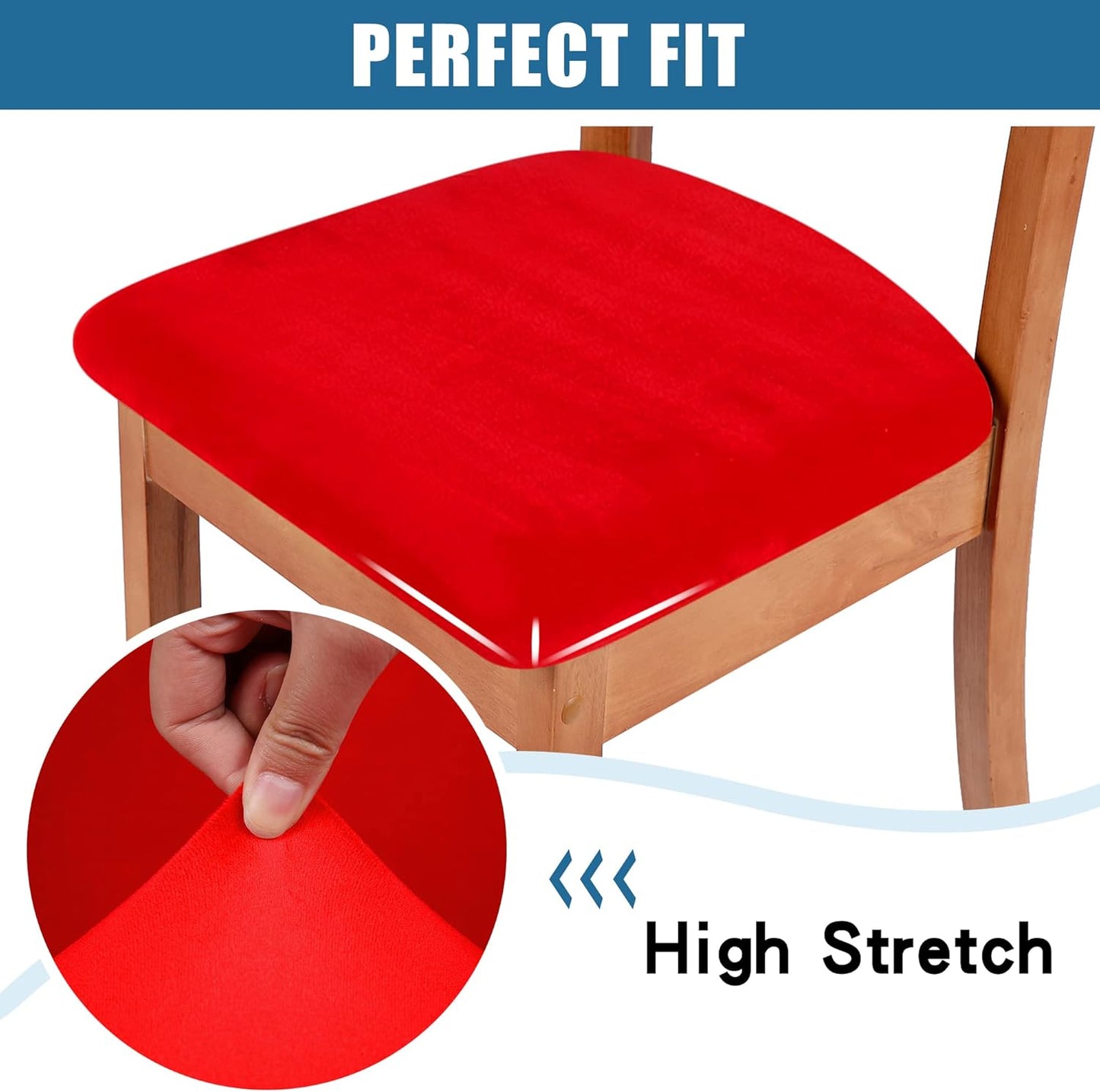 Smiry Velvet Seat Covers for Dining Room Chair Set of 2, Stretch Fit Removable Washable Chair Seat Cushion Protector Slipcovers with Ties, Red