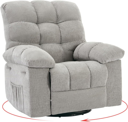 Rocking Recliner Chair,360° Swivel Rocker Chair for Living Room,Upholstered Fabric Glider Nursery Chair with Side Pockets for Small Spaces,Q235 Steel Frame Lazy Boy Recliner Single Sofa(Grey)