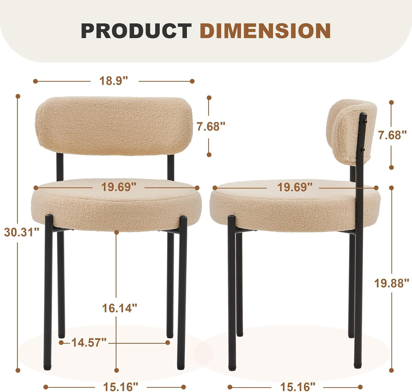 Boucle Dining Chairs, Kitchen Dining Room Chairs Curved Backrest Upholstered Mid Century Modern Dining Chairs (Beige, 2pcs)