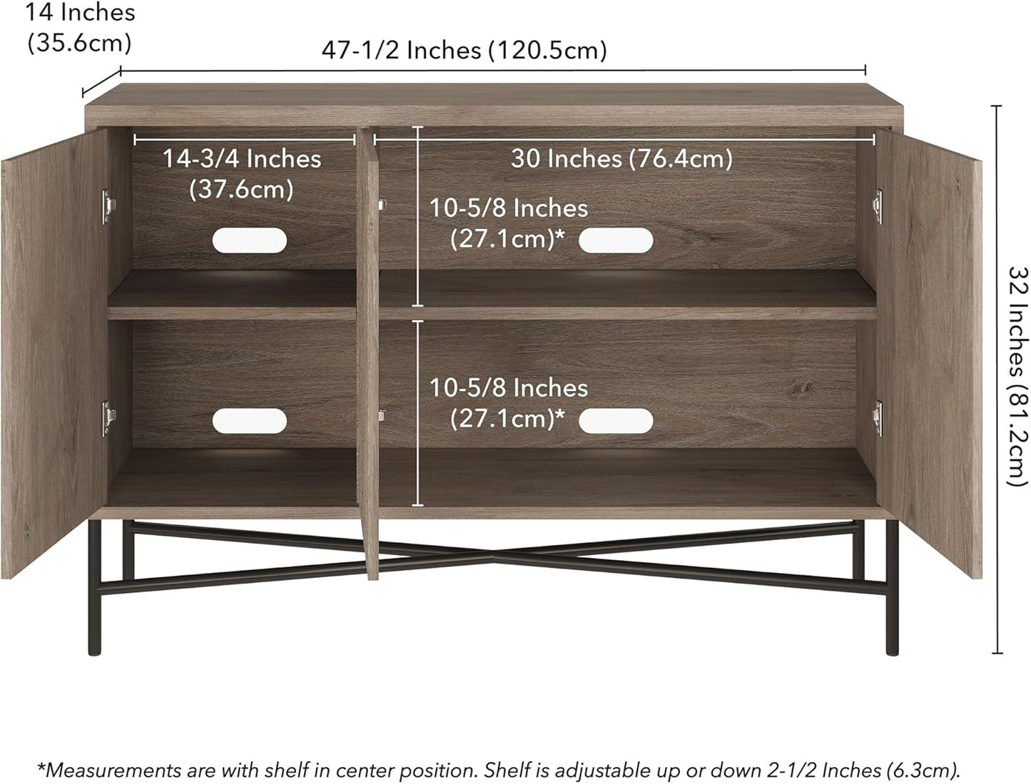 Henn&Hart 48" Wide Rectangular Buffet Table in Weathered Gray, for Home, Living Room, Bedroom, Entertainment Room, Office