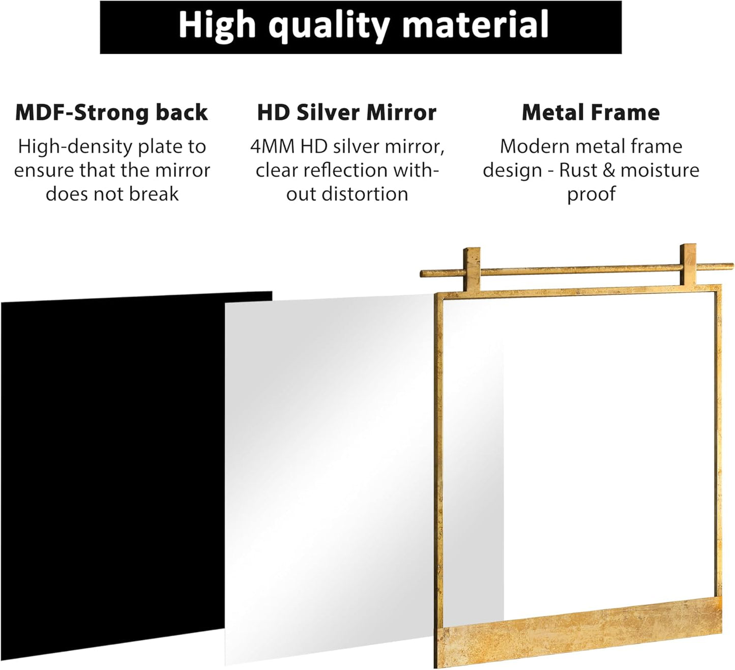 24x24 Inch Square Bathroom Vanity Mirror for Wall Mounted Over Sink Farmhouse Rustic Matte Brushed Gold Barn Door Mirrors Foyer Entryway Decor