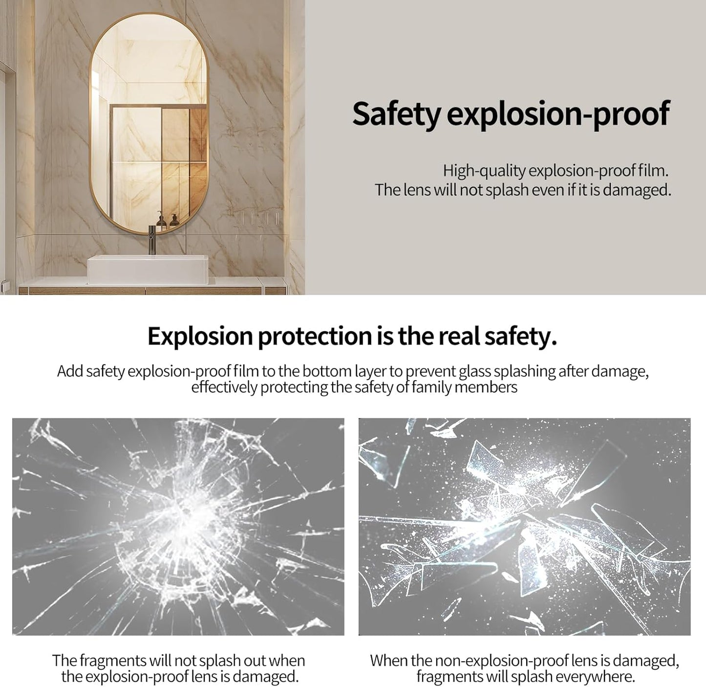 LAIYA 48x30inch Oval Wall Bathroom Mirror with Golden Aluminum Frame,Wall Mounted Oval Vanity Mirrors， Explosion-Proof Glass, Waterproof Design, Easy Installation，Horizontally/Vertically