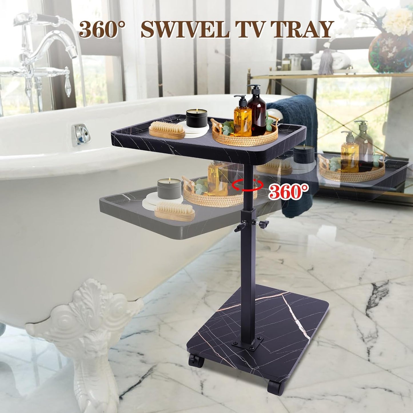 C Table Side Table End Table Adjustable Height，C Shaped End for Couch，Snack Tables,360°Swivel TV Tray Sofa Table， For Small Spaces，Side Tables living room and bedroom for Sofa, Bed,Chair(black)