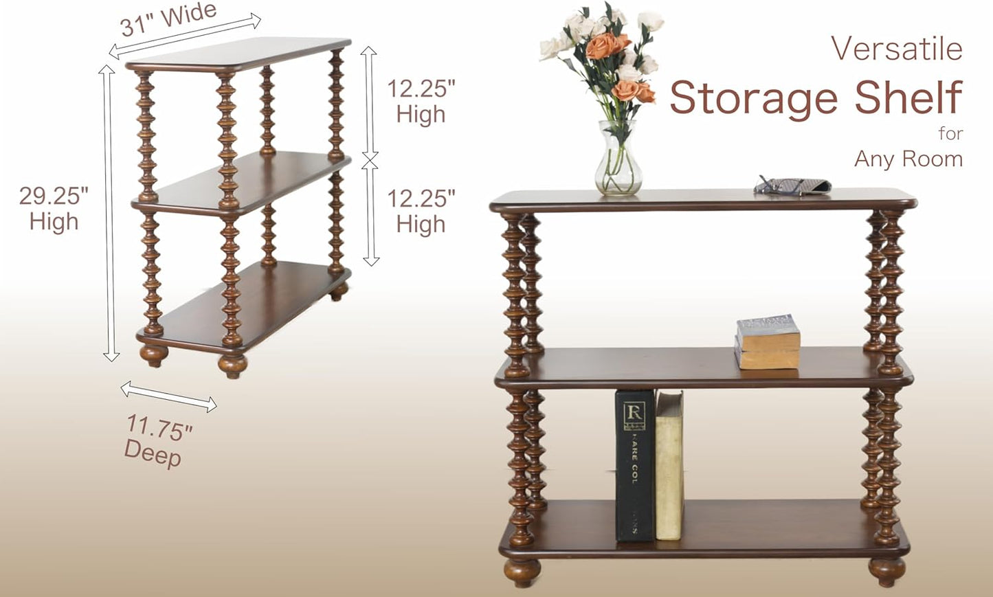 3 Tier Bookshelf Short Bookcase – Small Bookshelf for Small Spaces - Low Book Shelves for Home Office Organization, 30 Inch Shelf 3 Tier Storage Organizer for Bedroom, Living Room Storage (Walnut)