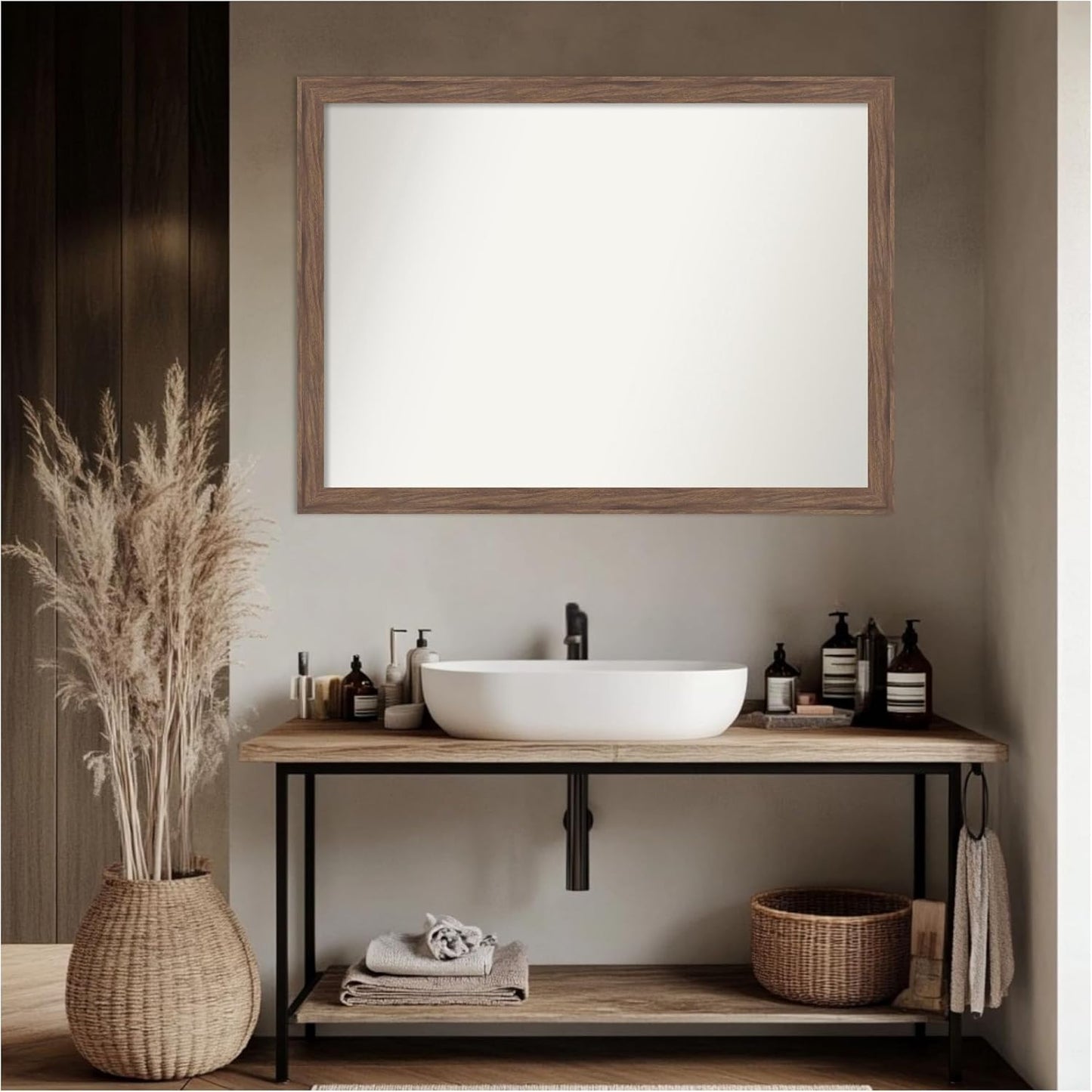 Amanti Art Brown Bathroom Mirror for Over Sink, 30x41 Pia Medium Brown Narrow Rectangle Vanity Mirror, X-Large Casual Frame, Hangs Horizonally and Vertically, Bathroom Wall Decor, Non-Beveled Edge