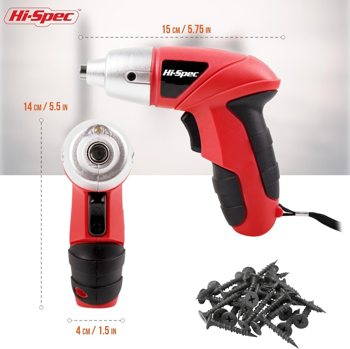 Hi-Spec 27pc 3.6V Red Small Power Electric Screwdriver Set. Cordless & Rechargeable with Driver Bit Set