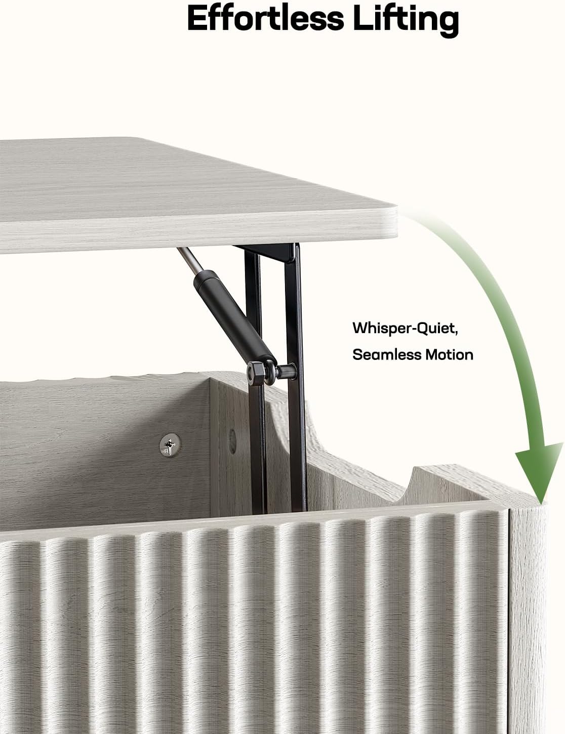 Marsail Lift Top Coffee Table with Open & Hidden Storage, Modern Fluted Coffee Table with Smooth Lift Mechanism, Sturdy Space-Saving Center Table for Home Living Room, Office, Light Grey