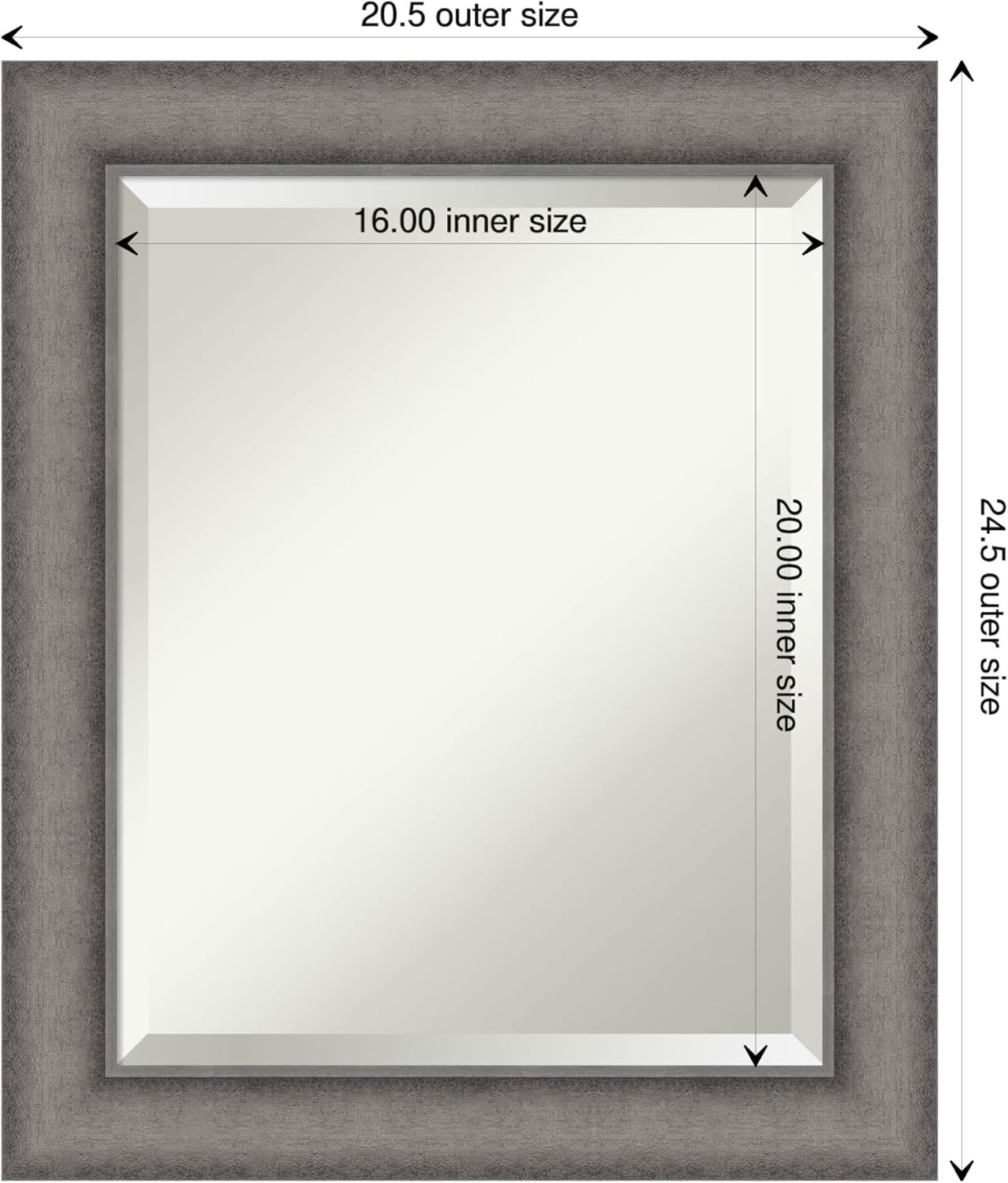 Amanti Art Grey Wall Mirror 25x21 Burnished Concrete Rectangle Bathroom Mirror for Wall Decor Living Room, Small Modern Contemporary Wood Frame, Hangs Horizonally and Vertically, Bathroom Decor