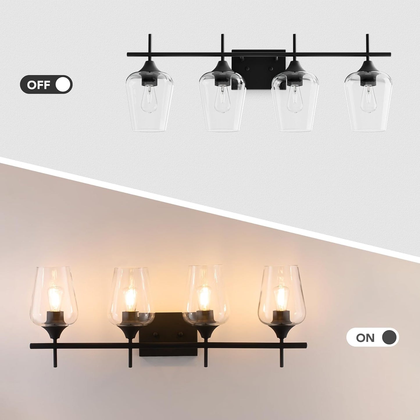 VONLUCE Bathroom Vanity Light, 4 Light Bathroom Light Fixture Over Mirror, Bathroom Wall Lamp with Clear Glass, Modern Black Vanity Lighting fixtures for Bathroom, Bedroom, Hallway