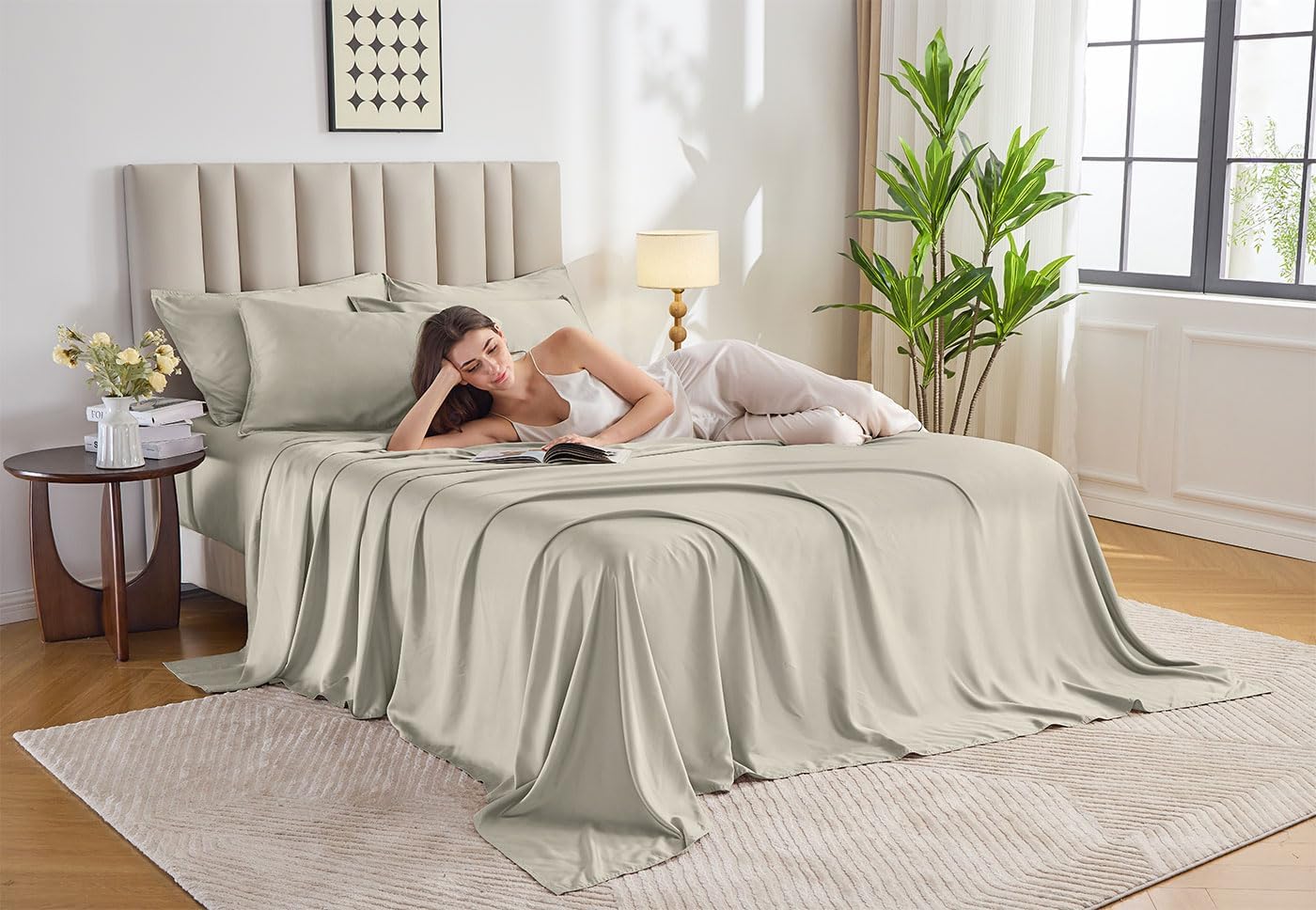 Pure Bamboo Full Sheets, Genuine 100% Organic Viscose Derived from Bamboo Bed Sheet Set, Luxuriously Soft & Cooling, Double Stitching, Lifetime Quality Promise (Full, Birch)