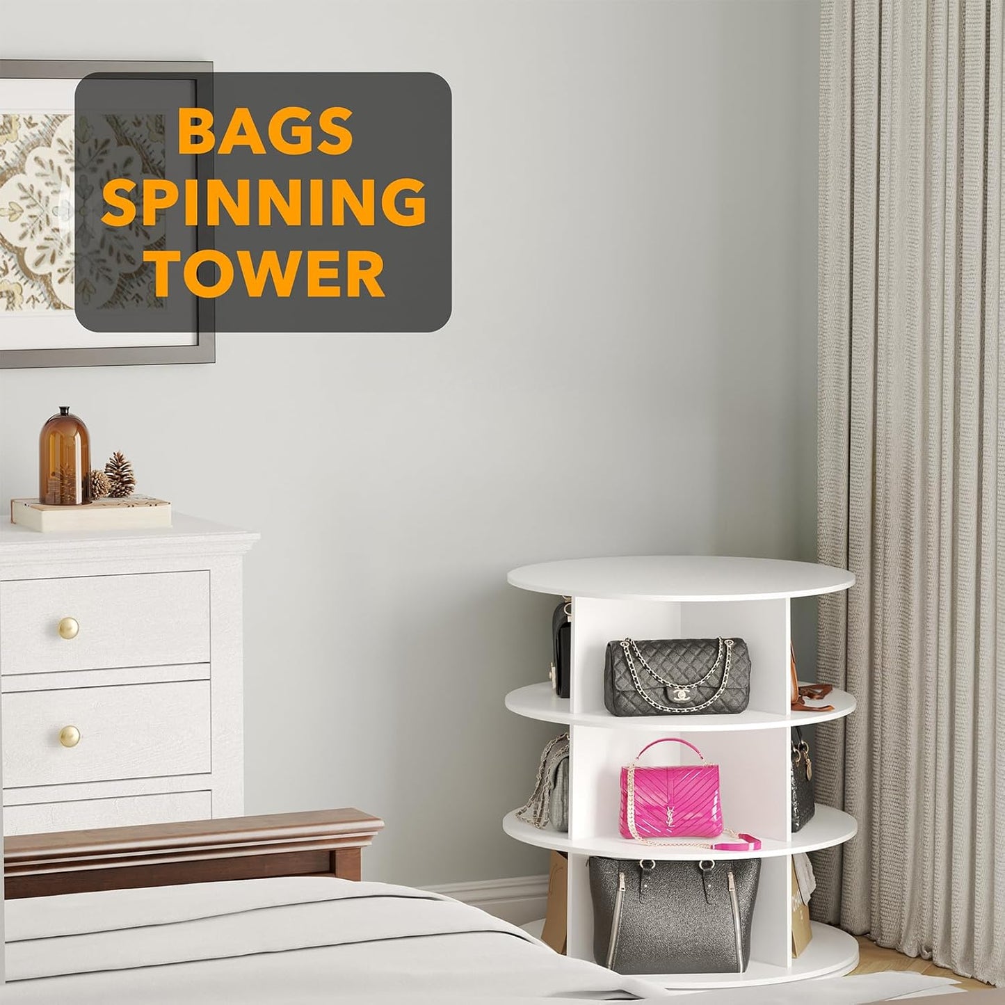 SpaceAid 3 Tier Rotating Shoe Rack Tower, Spinning Shoe Display Lazy Susan, Revolving 360 Shoe Rack Storage Round Carousel, Vertical Handbag Rotate Shoes Closet Organization (3-Tier White)