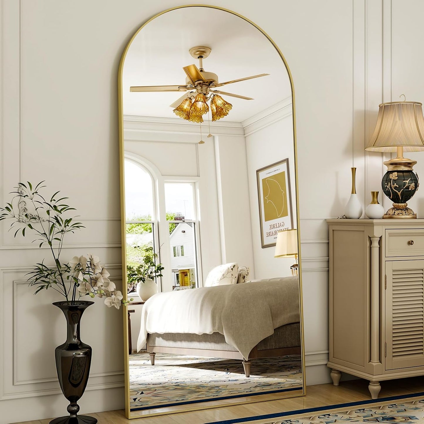 78"x38" Arched Full Length Mirror with HD Real Glass, Aluminum Frame, Shatter-Resistant, Wall Mounted or Standing, Gold Floor Mirror for Bedroom & Dressing Room