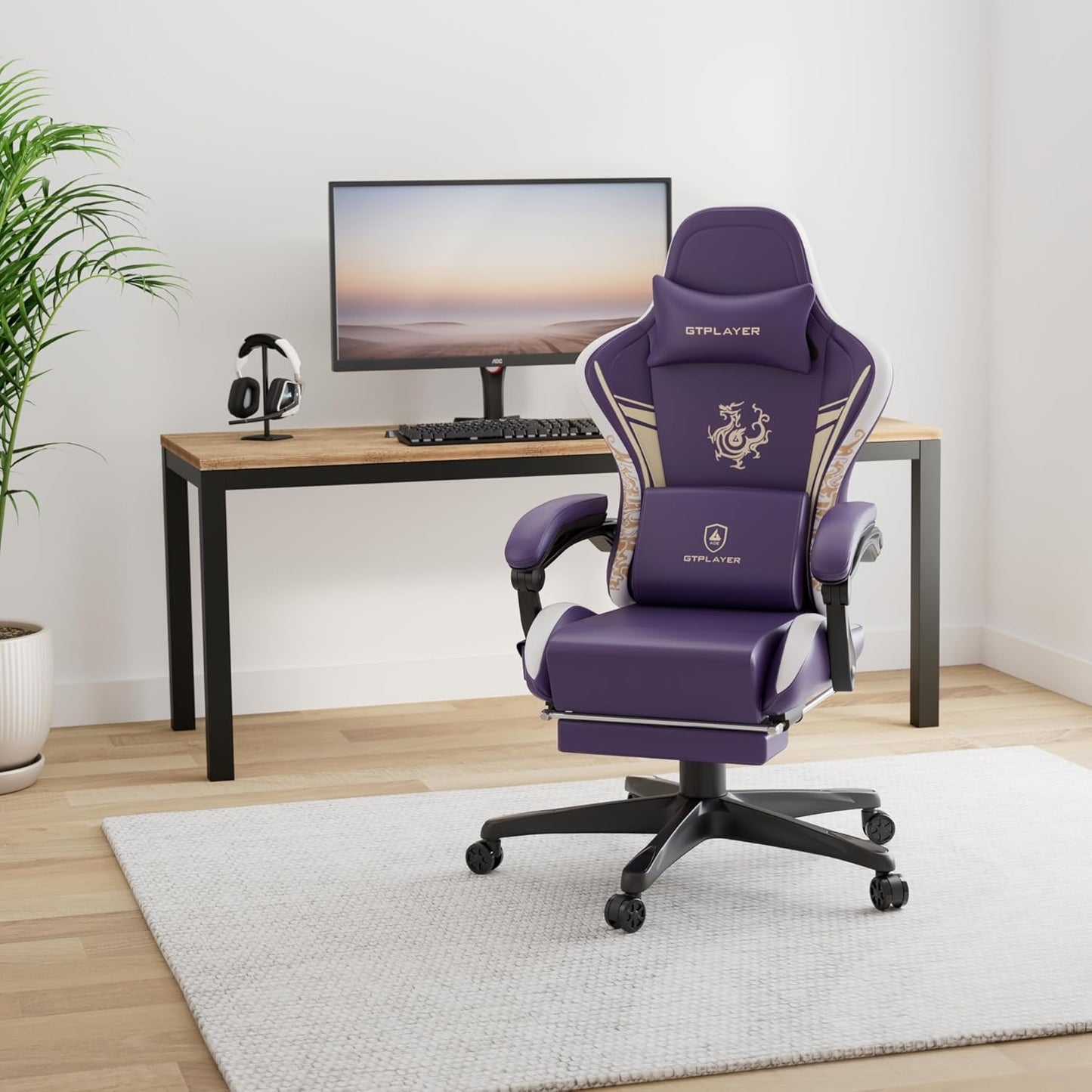 GTPLAYER Gaming Chair with Bluetooth Speakers and Footrest, Dragon Series Video Game Chair ，Heavy Duty Ergonomic Chair，Esports Gaming Chair，Computer Office Desk Chair by GTRACING (Purple)