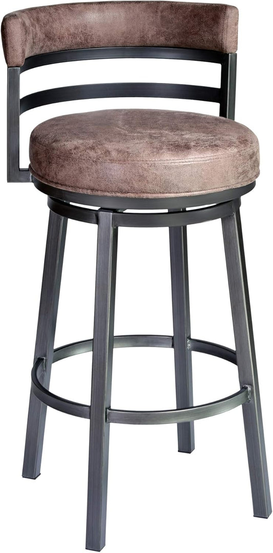 Armen Living Madrid 26" Seat Height Swivel Bandero Tobacco Faux Leather and Mineral Finish Bar Stool for Kitchen Island Counter